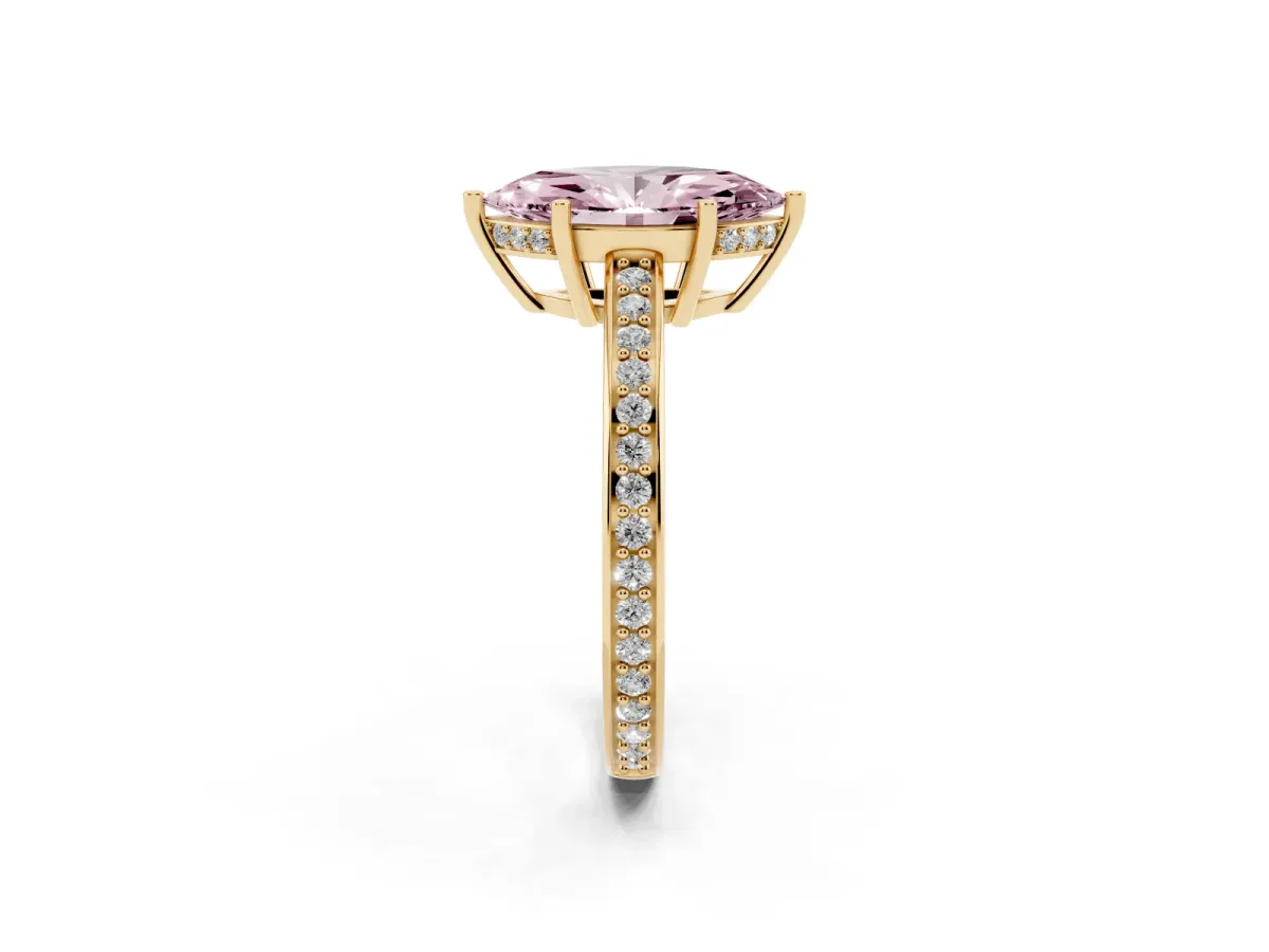 Fancy Pink Marquise Cut Solitaire Pavé Band Prong Setting Ring Yellow gold