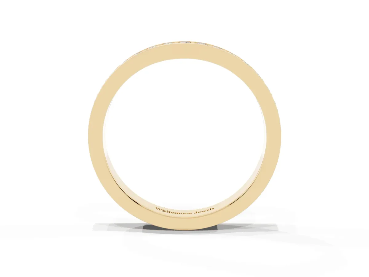 Diamond Pavé Round Cut Curved Band with Channel Setting Yellow gold