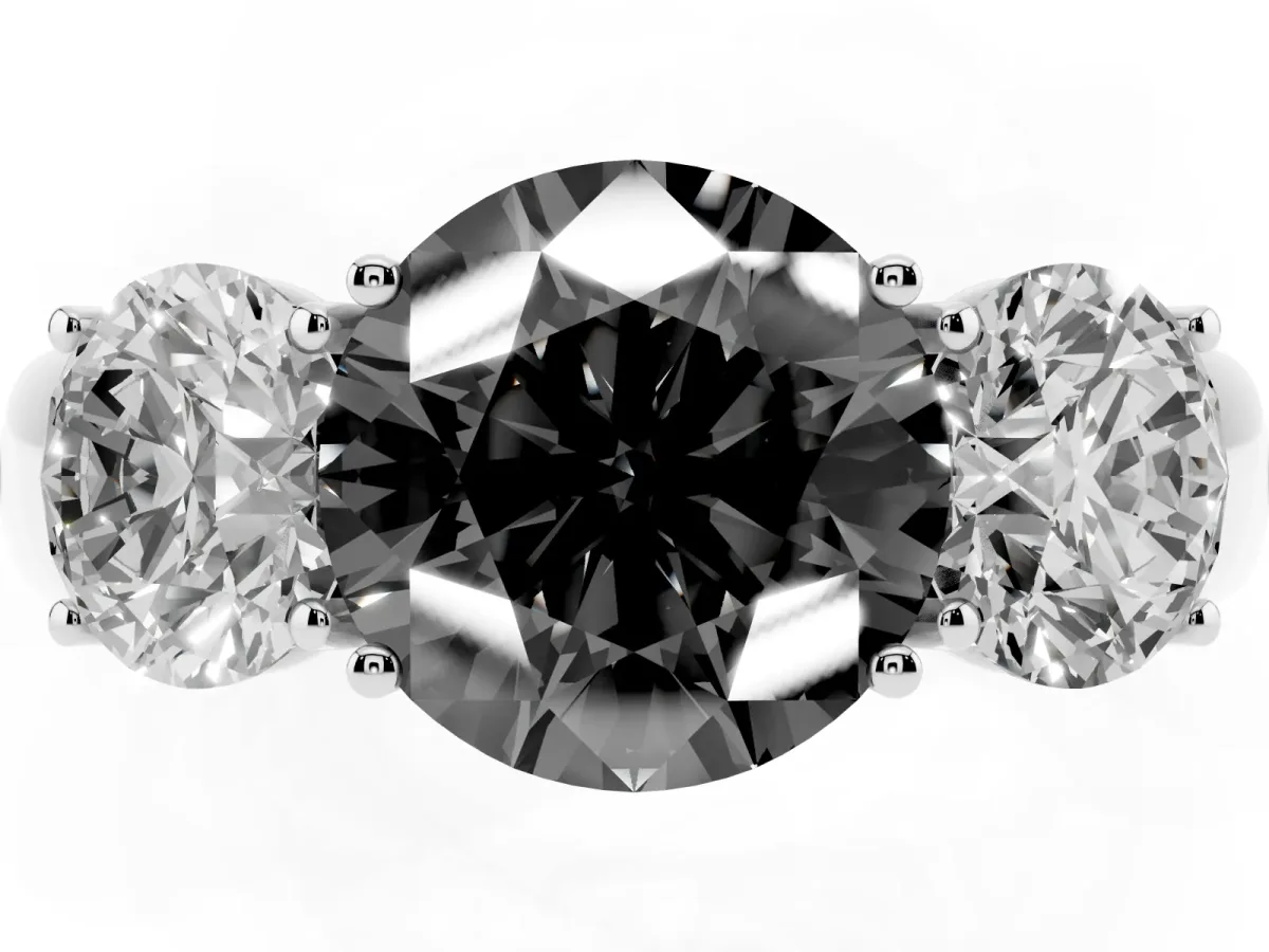 Fancy Black Three-Stone Round Cut Cut Diamond Ring with Prong Setting and Classic Band Silver