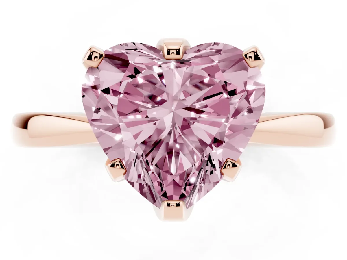 Fancy Pink Heart Cut Solitaire Engagement Ring with Six-Prong Setting and Tapered Band Rose gold