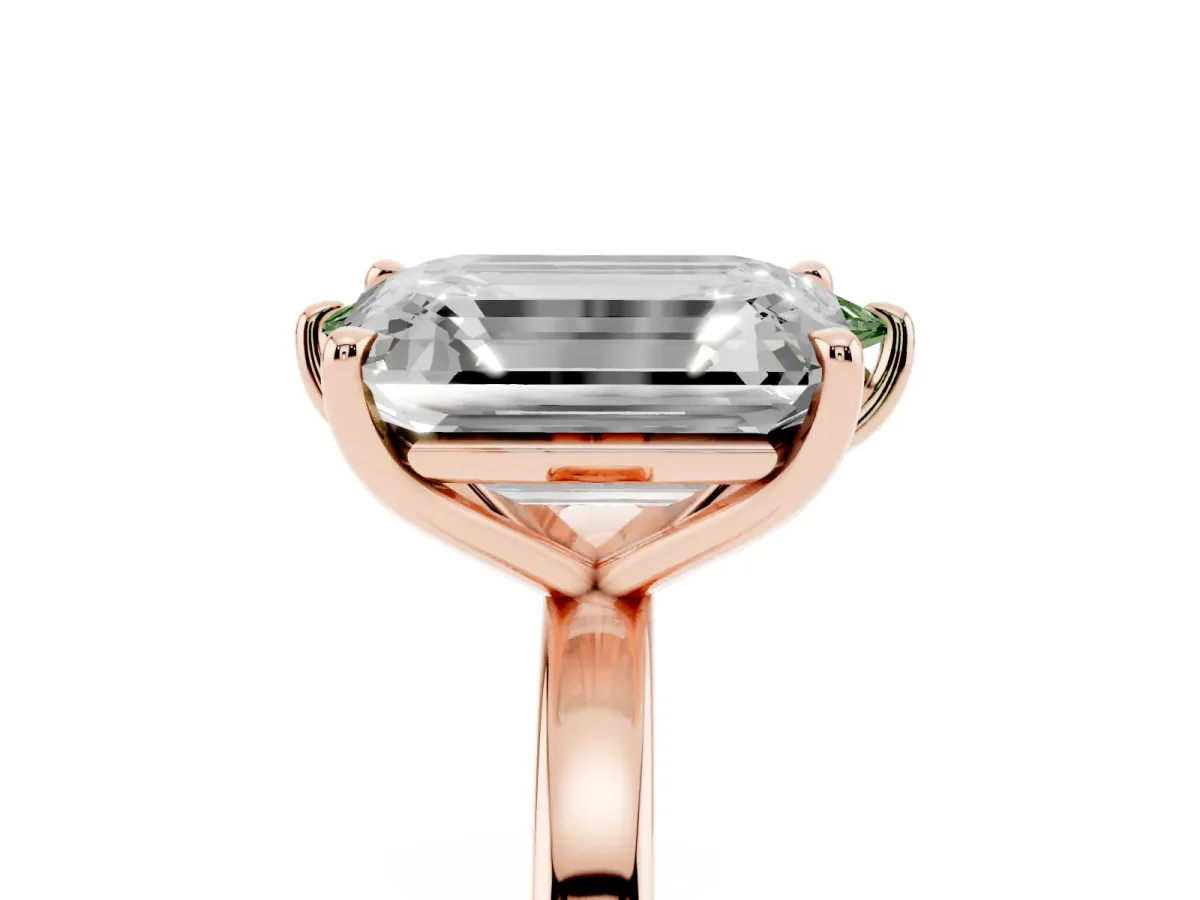 Fancy Green Marquise Cut and Emerald Cut Toi Moi Ring with Prong Setting Rose gold