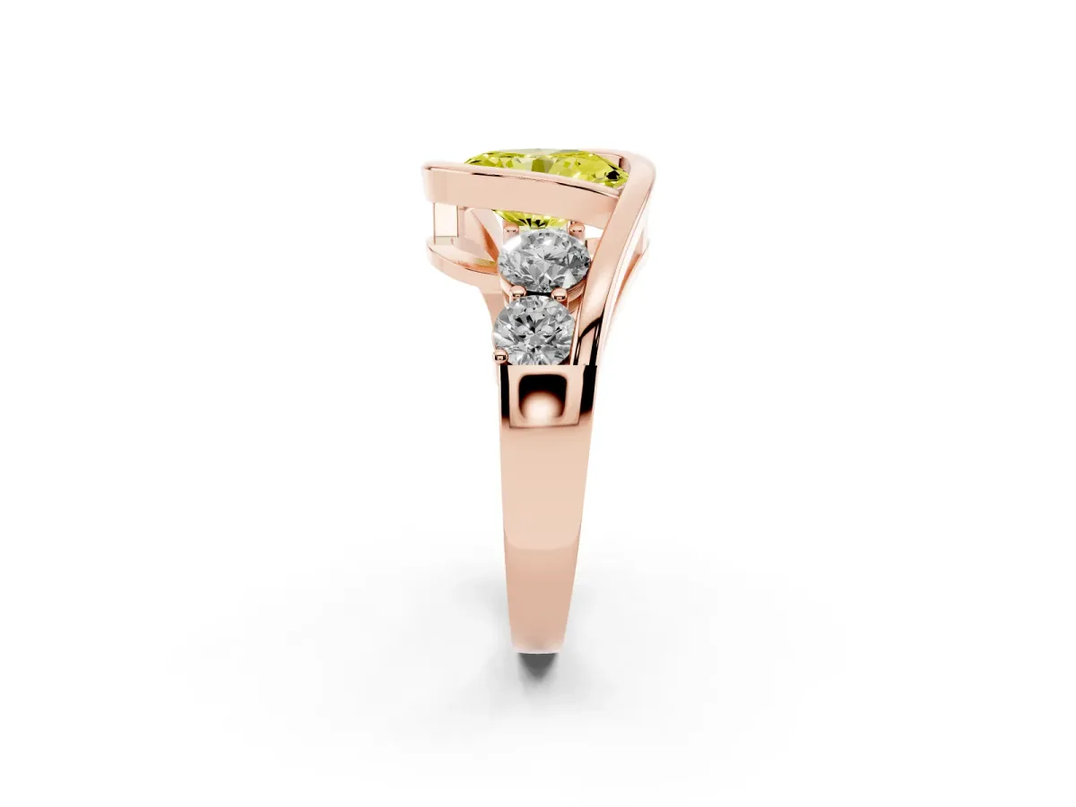 Fancy Yellow Bezel Set Oval Cut Diamond Bypass Ring with Round Accents Rose gold