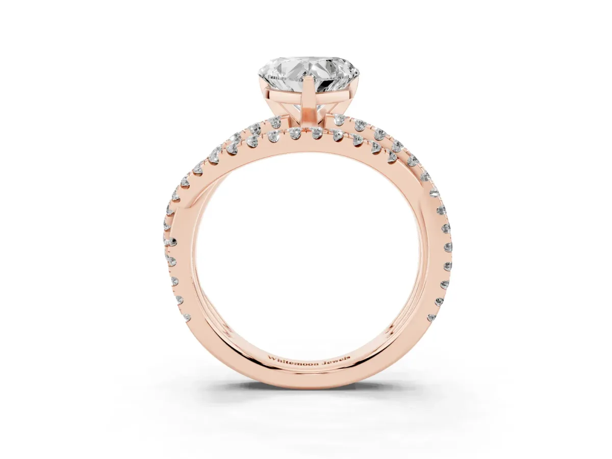 Heart Cut Solitaire Twist Band with Pavé Setting and Four-Prong Setting Rose gold