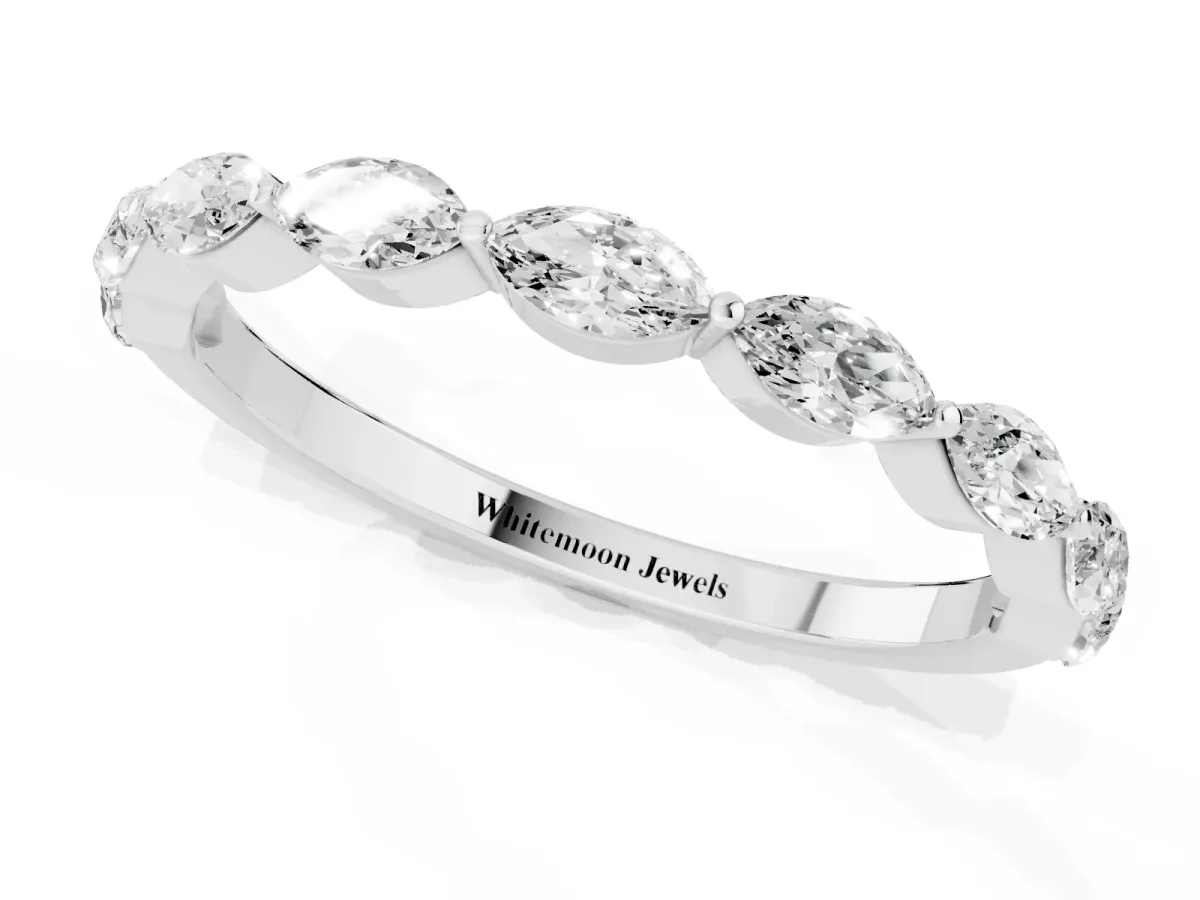 Marquise Diamond Half Eternity Band with Prong Setting Silver