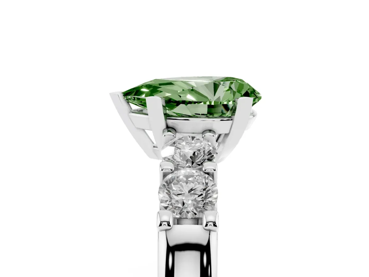 Fancy Green Pear Cut Brilliant Cut Diamond Five-Stone Prong Set Engagement Ring with Channel Band Silver