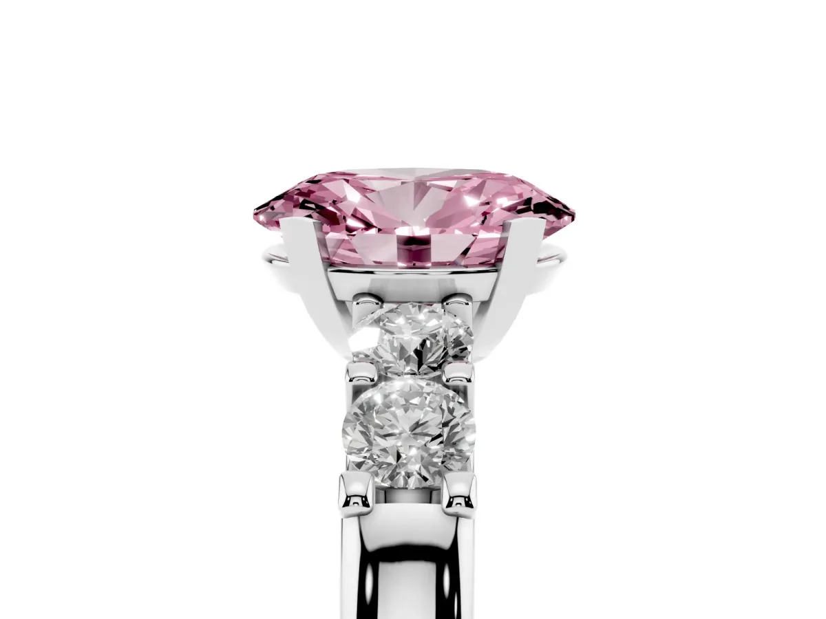 Fancy Pink Oval Cut Brilliant Cut Diamond Five-Stone Prong Set Engagement Ring with Channel Band Silver