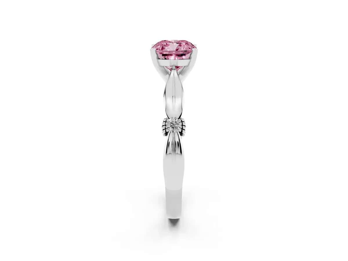 Fancy Pink Cushion Cut Solitaire Diamond Twisted Band with Four-Prong Setting Platinum