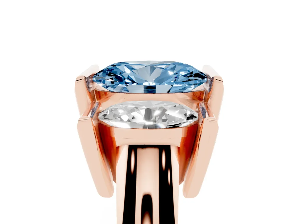 Fancy Blue Three Stone Oval Cut Cut Channel Set Diamond Ring Rose gold
