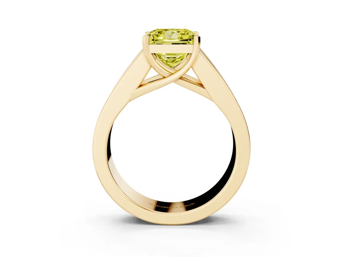 Fancy Yellow Princess Cut Cut Channel Set Solitaire Ring with Four-Prong Setting Yellow gold