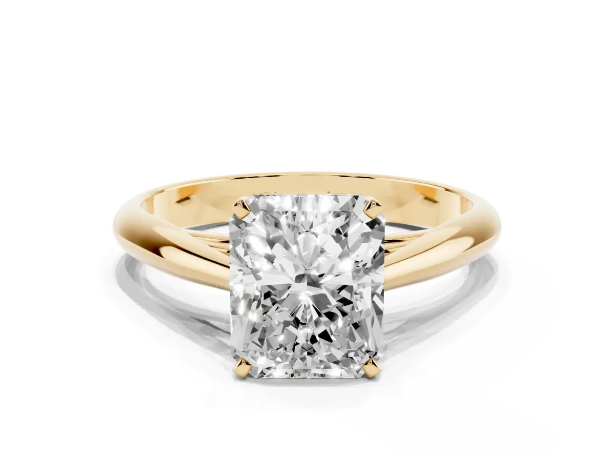Radiant Cut Diamond Solitaire Engagement Ring with Cathedral Setting and Four-Prong Mount Yellow gold
