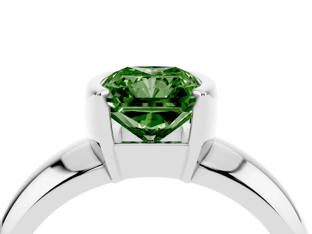 Fancy Green Radiant Cut Solitaire Tension Set Diamond Ring with Wide Band Silver