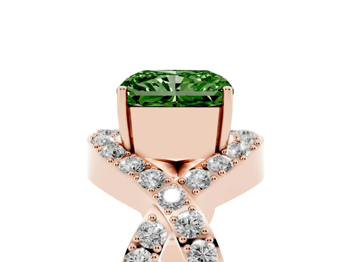 Fancy Green Radiant Cut Solitaire Twist Band Pavé Diamond Engagement Ring Rose gold