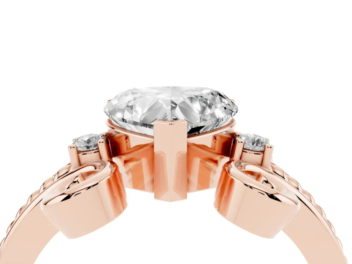 Heart Cut Solitaire Twisted Band Scroll Prong Ring Rose gold
