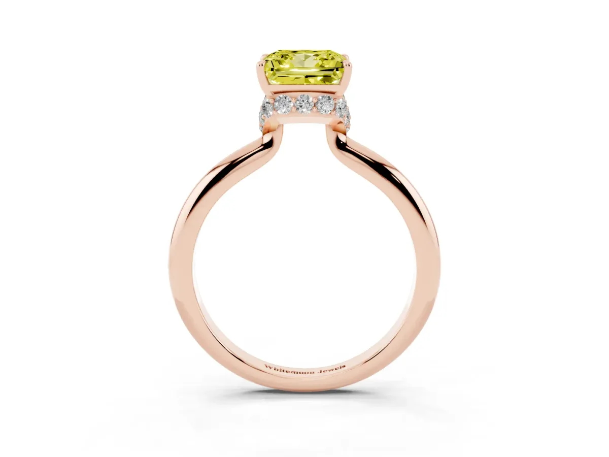 Fancy Yellow Princess Cut Brilliant Solitaire Engagement Ring with Six-Prong Setting and Classic Band Rose gold