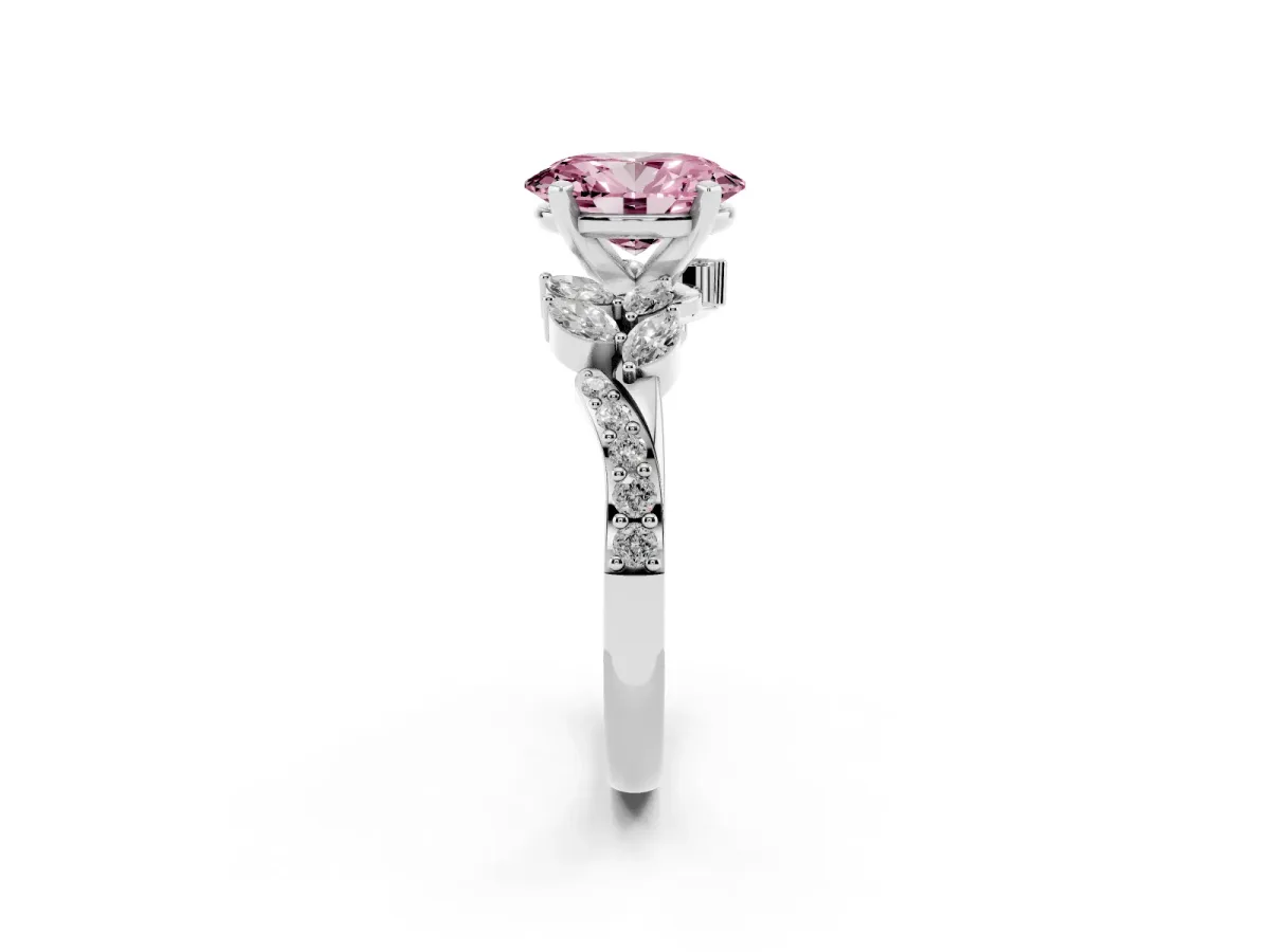 Fancy Pink Oval Cut Solitaire Marquise Twist Band with Six-Prong Setting Silver