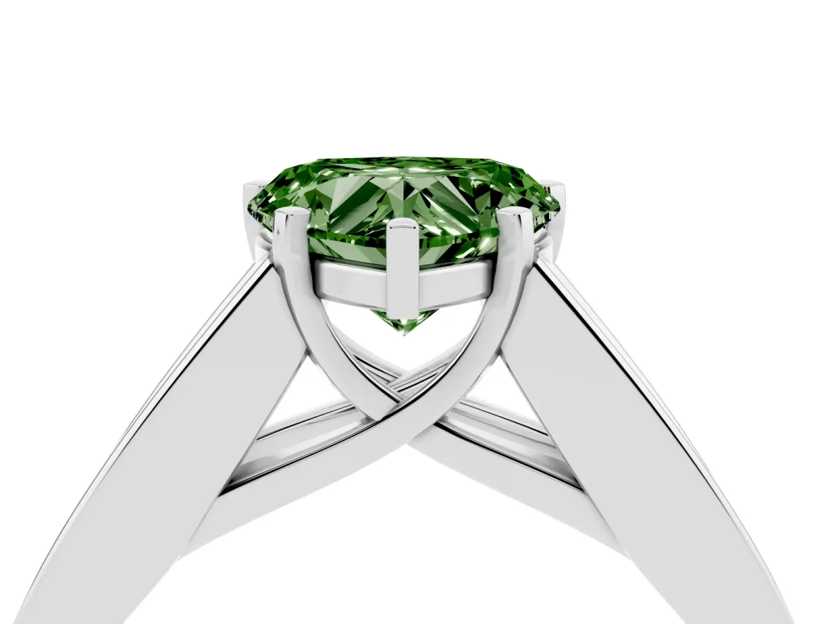 Fancy Green Heart Cut Cut Channel Set Solitaire Ring with Four-Prong Setting Silver