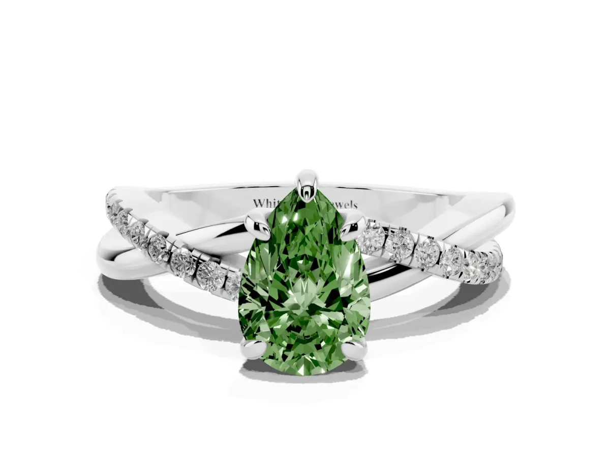 Fancy Green Pear Cut Cut Diamond Twist Band Solitaire with Prong Setting Silver