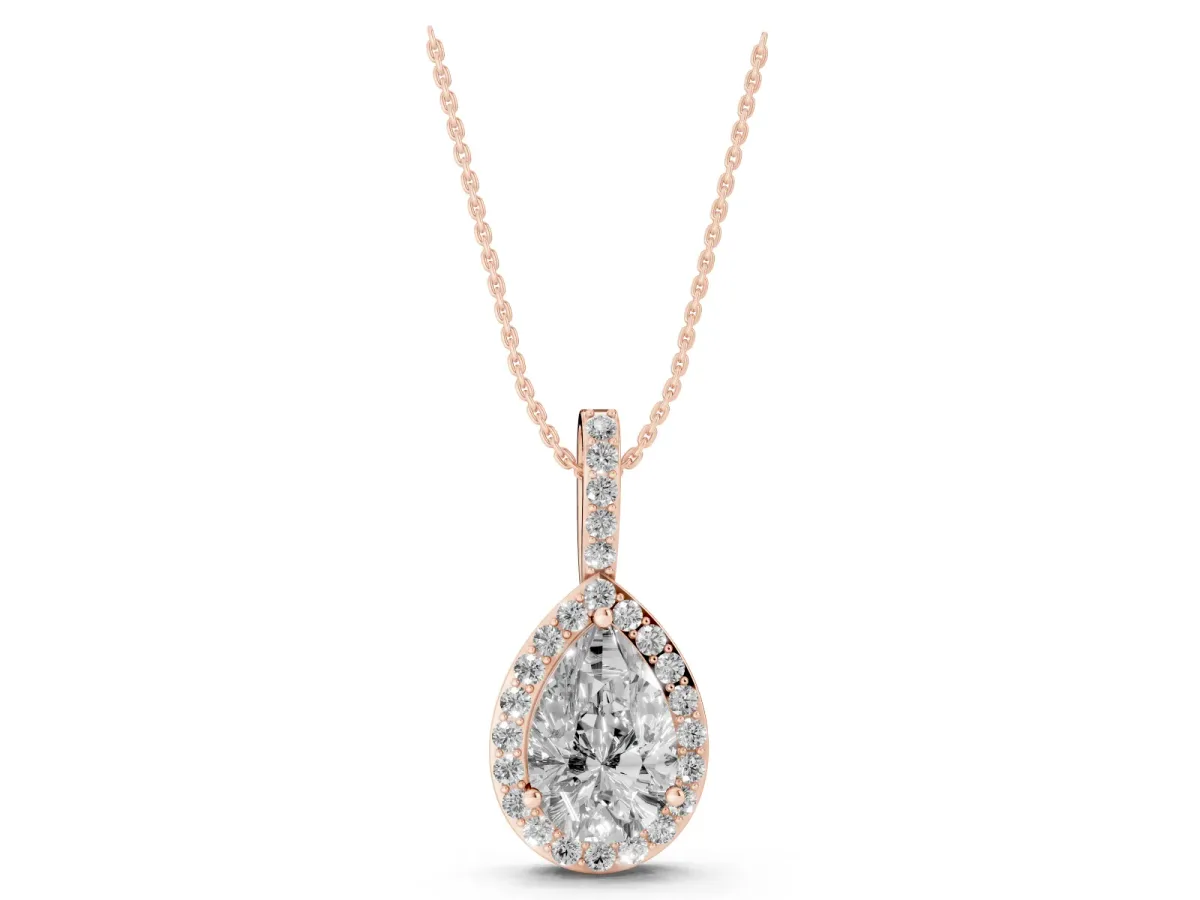 Halo Pear Diamond Pendant with Prong Setting Rose gold