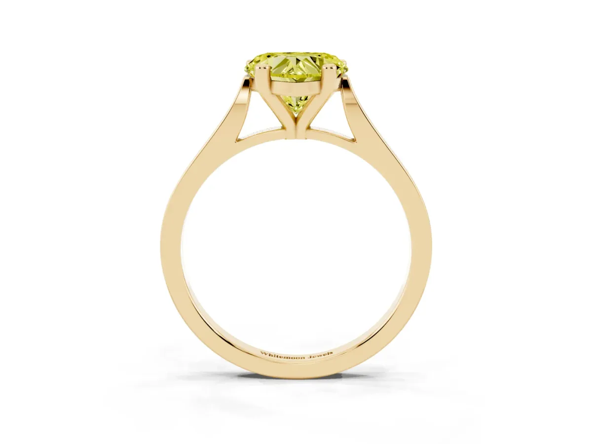 Fancy Yellow Heart Cut Solitaire Diamond Ring with Four-Prong Setting and Tapered Band Yellow gold