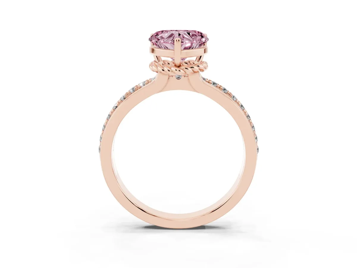Fancy Pink Heart Cut Solitaire Diamond Ring with Channel Set Band and Six-Prong Setting Rose gold