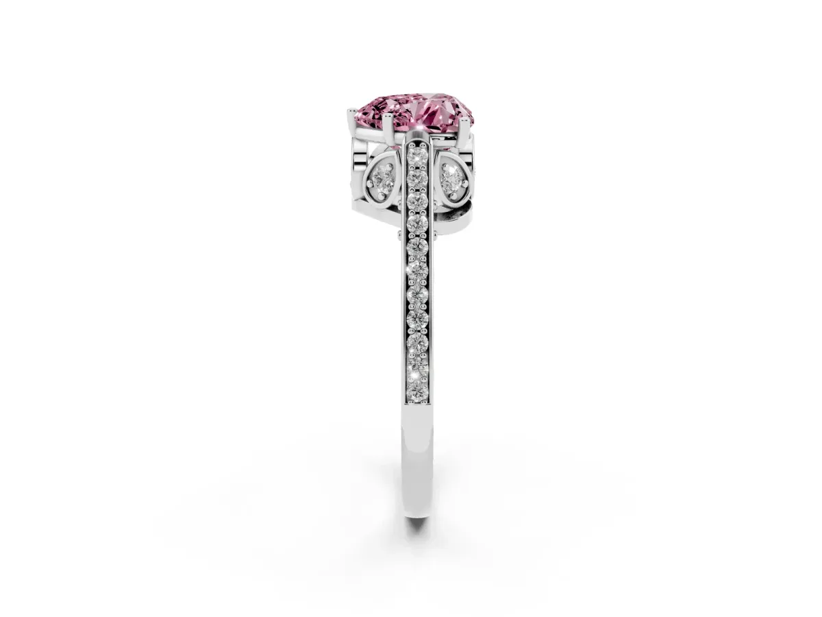 Fancy Pink Heart Cut Cut Cathedral Pave Diamond Engagement Ring with Six-Prong Setting Platinum