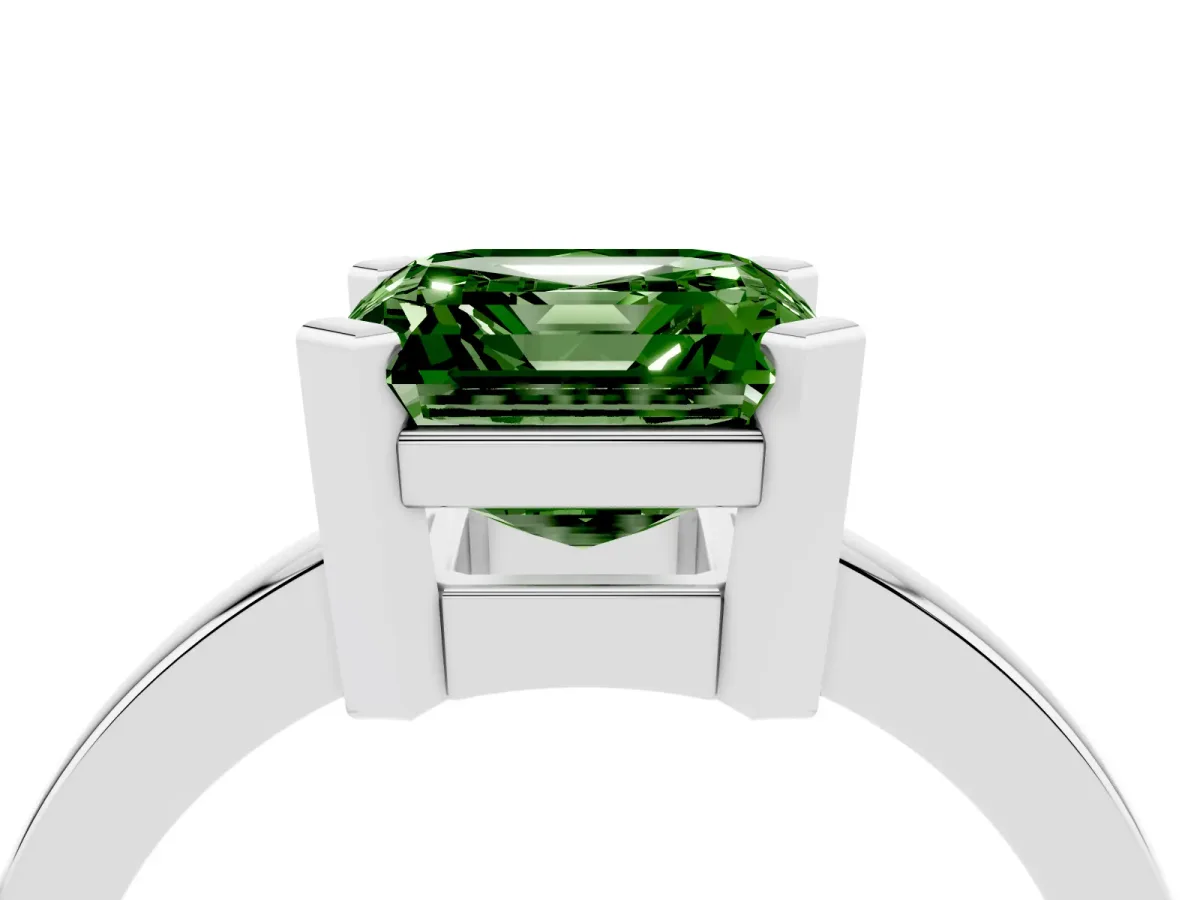 Fancy Green Asscher Cut Cut Solitaire Ring with Four-Prong Setting and Classic Band Silver