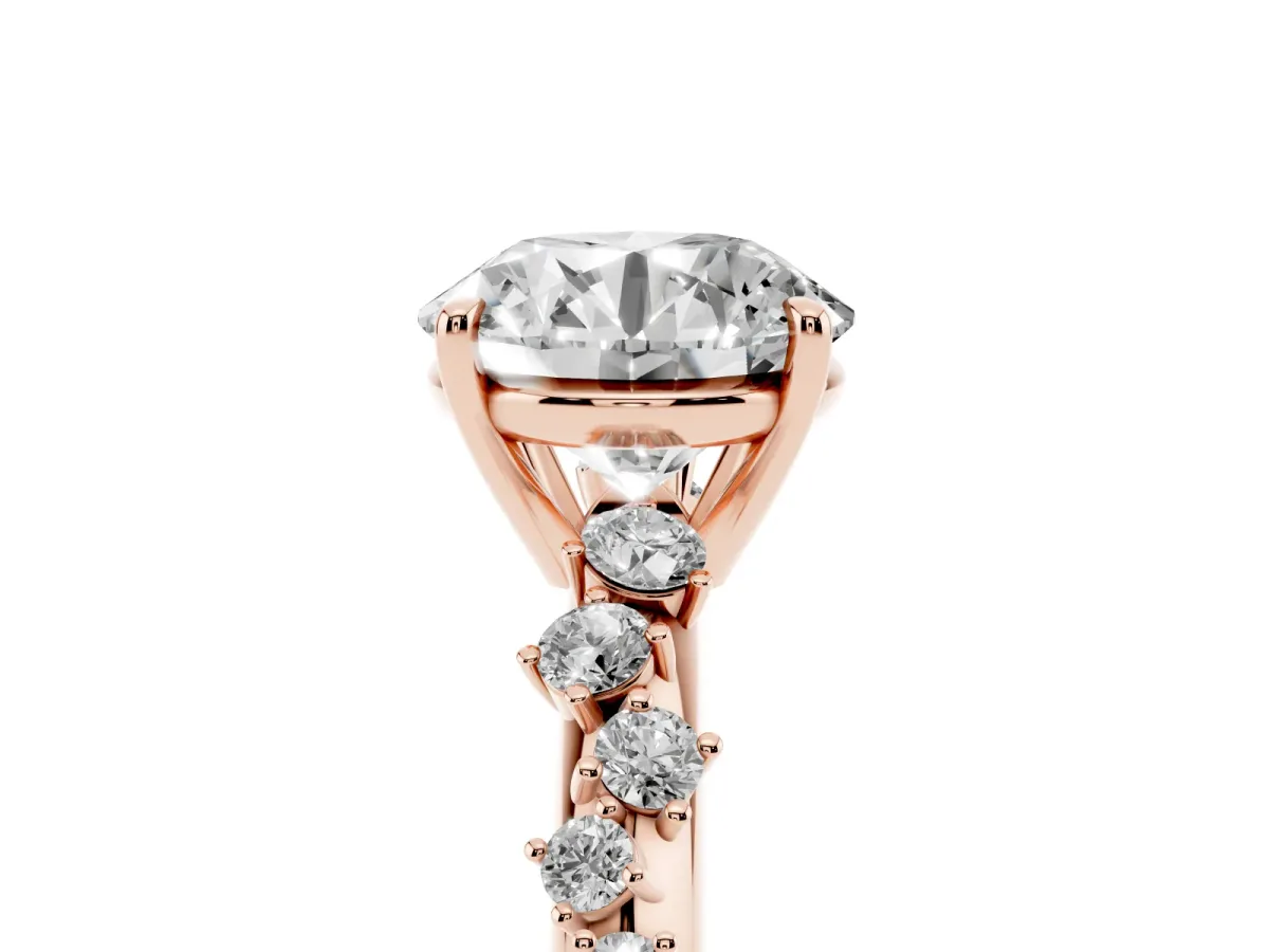 Round Cut Diamond Cluster Side Stone Solitaire Ring with Prong Setting Rose gold