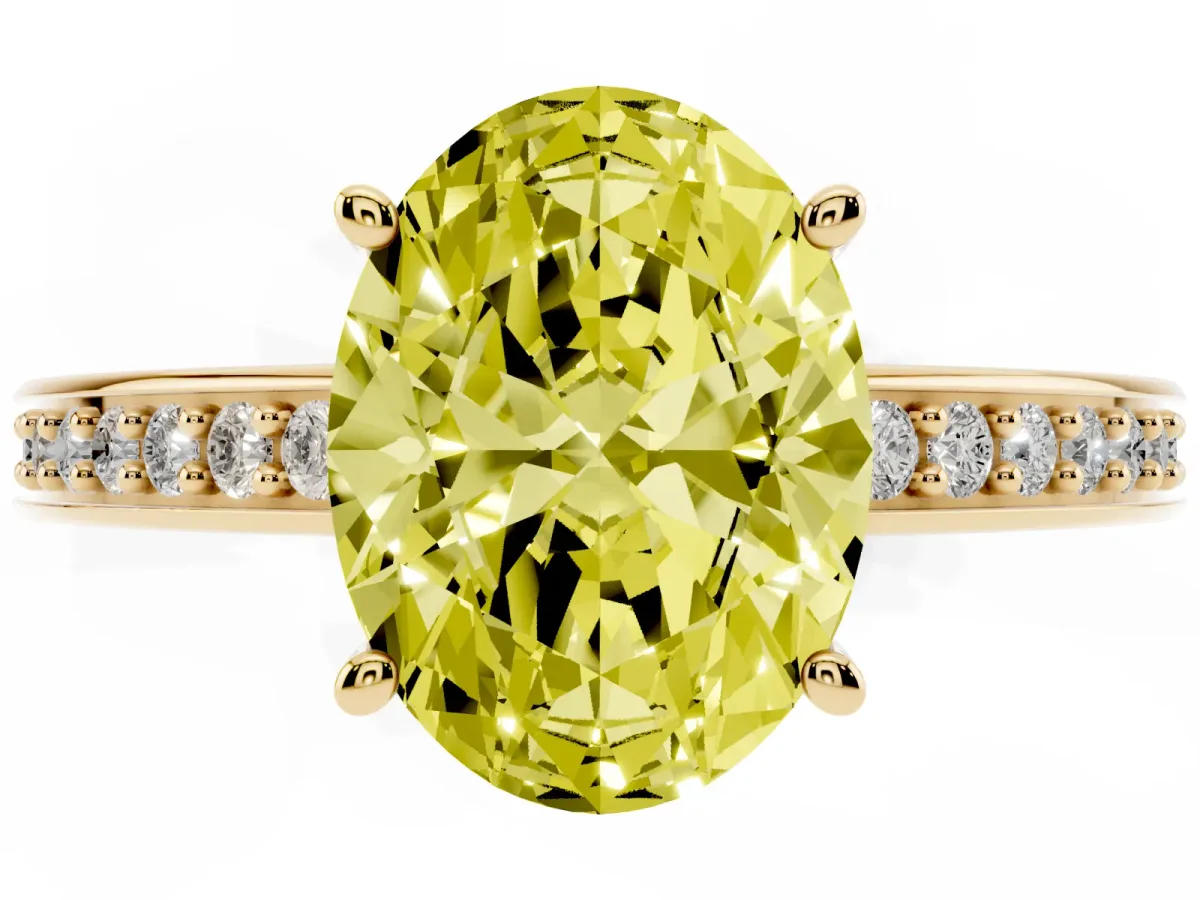 Fancy Yellow Oval Cut Solitaire Pavé Band Prong Setting Ring Yellow gold