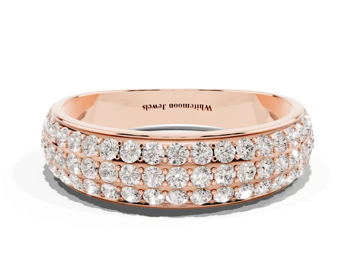 Three-Row Round Diamond Eternity Band with Shared Prong Setting Rose gold