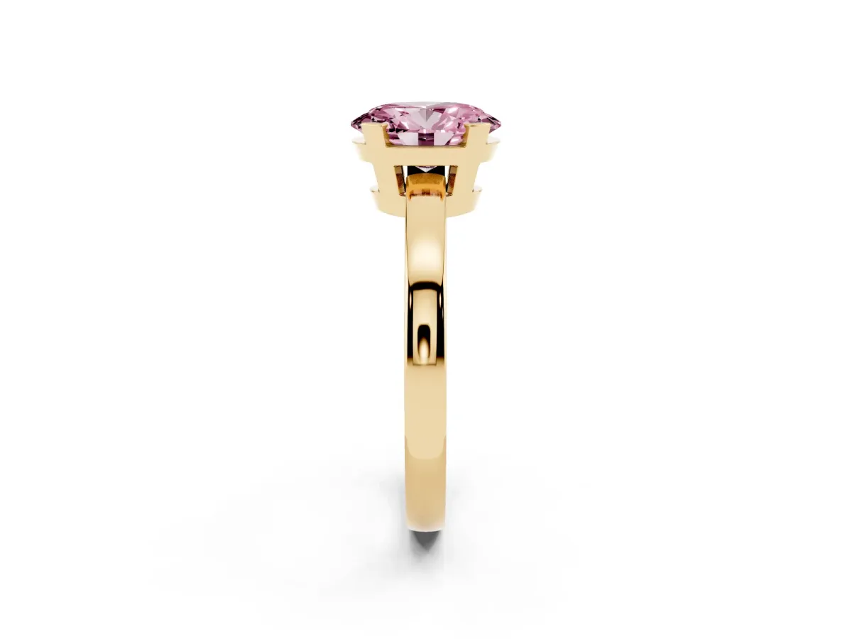 Fancy Pink Oval Cut Cut Solitaire Ring with Four-Prong Setting and Classic Band Yellow gold