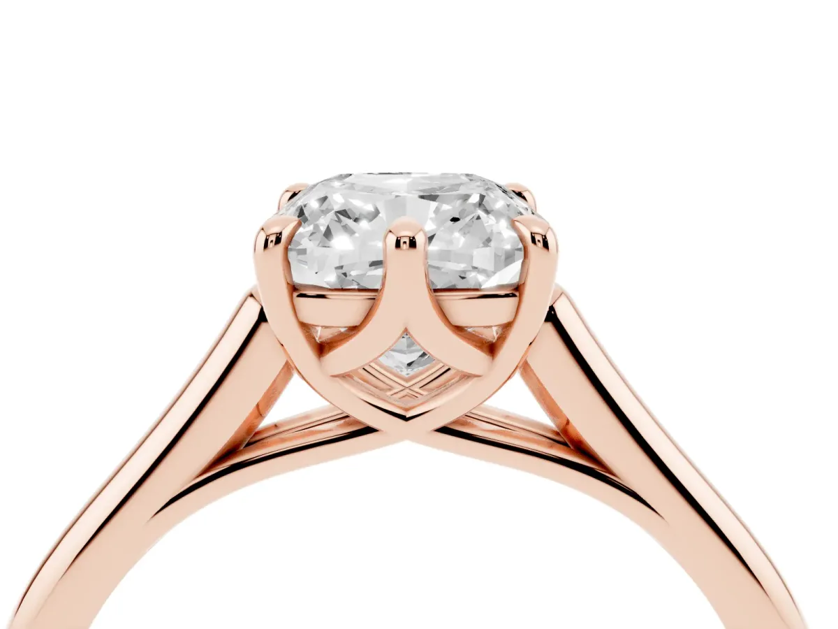 Cushion Cut Solitaire Engagement Ring with Six-Prong Setting and Classic Band Rose gold