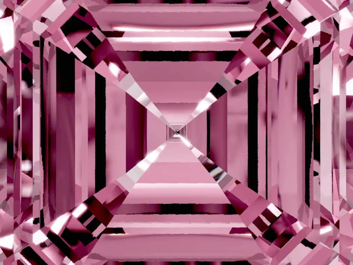 Fancy Pink Asscher Cut Halo Diamond Ring with Milgrain Edge and Round Prong Setting Silver