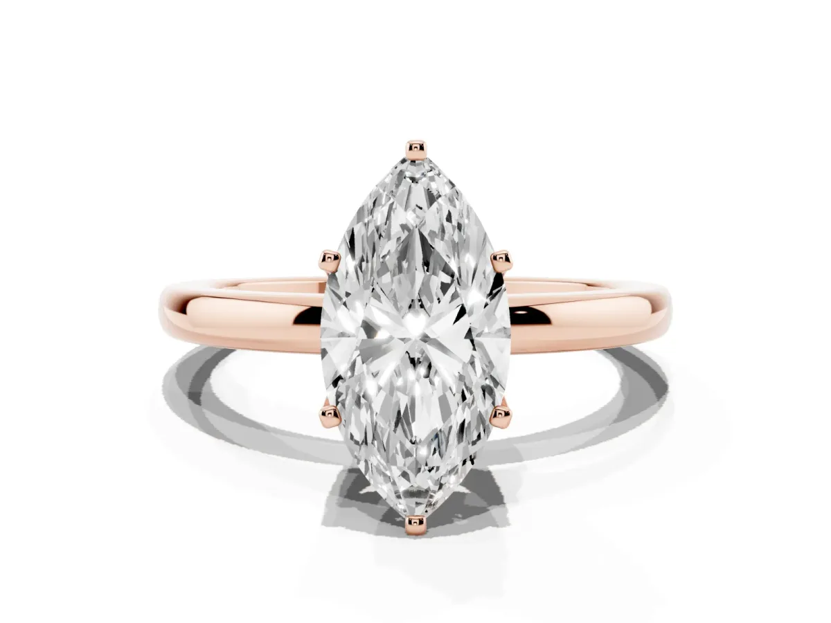 Marquise Cut Solitaire Diamond Ring with Six-Prong Setting on a Classic Band Rose gold