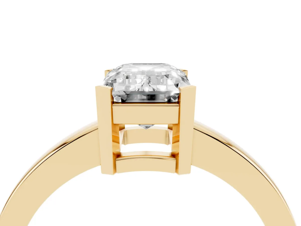 Emerald Cut Cut Solitaire Ring with Four-Prong Setting and Classic Band Yellow gold