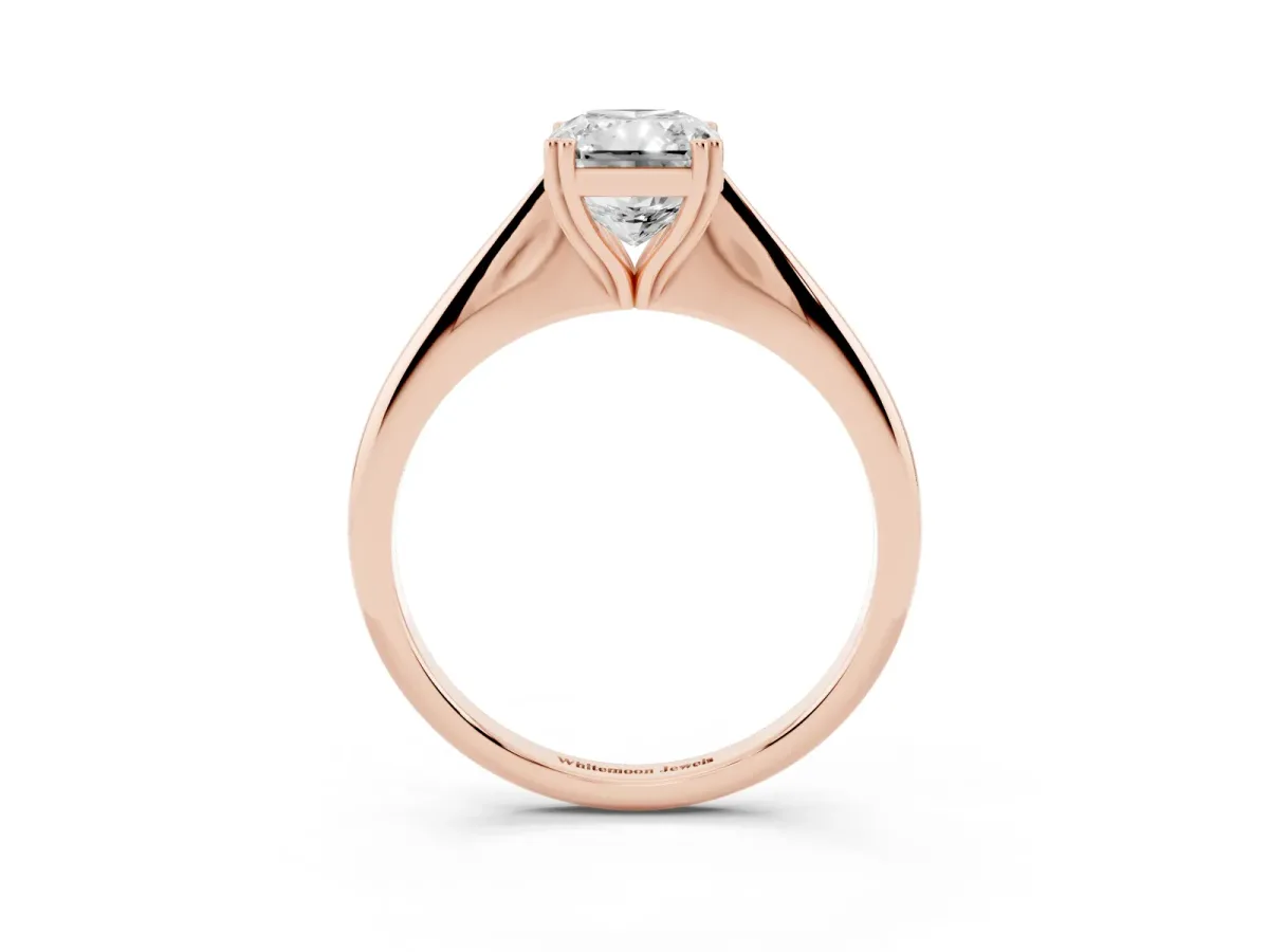 Radiant Cut Solitaire Diamond Ring with Six-Prong Setting and Classic Band Rose gold