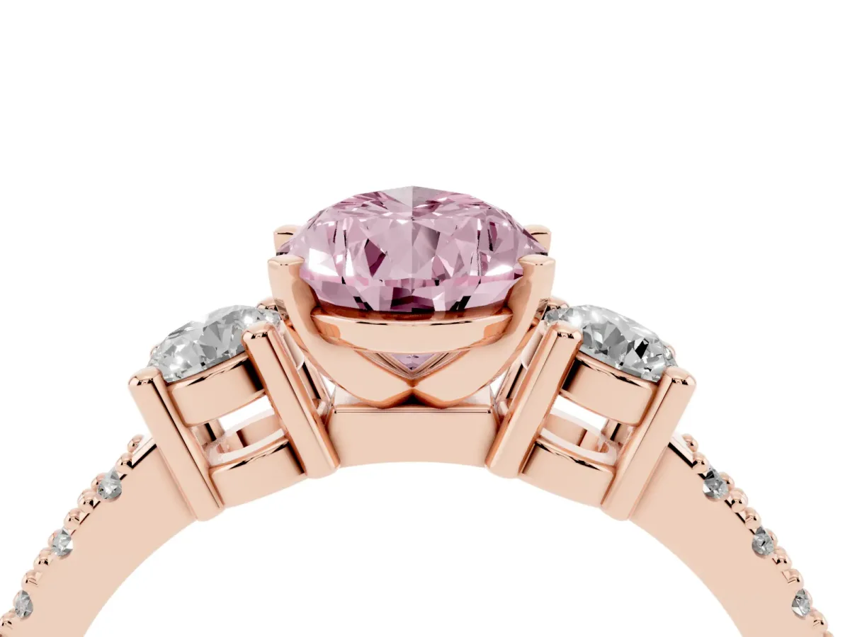 Fancy Pink Pear Cut Three-Stone Diamond Pavé Band with Prong Setting Rose gold