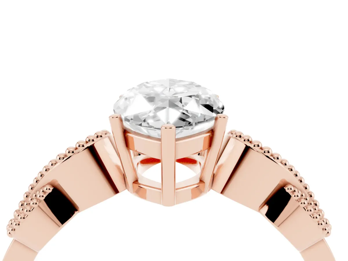 Marquise Cut Solitaire Milgrain Leaf Band with Prong Setting Rose gold