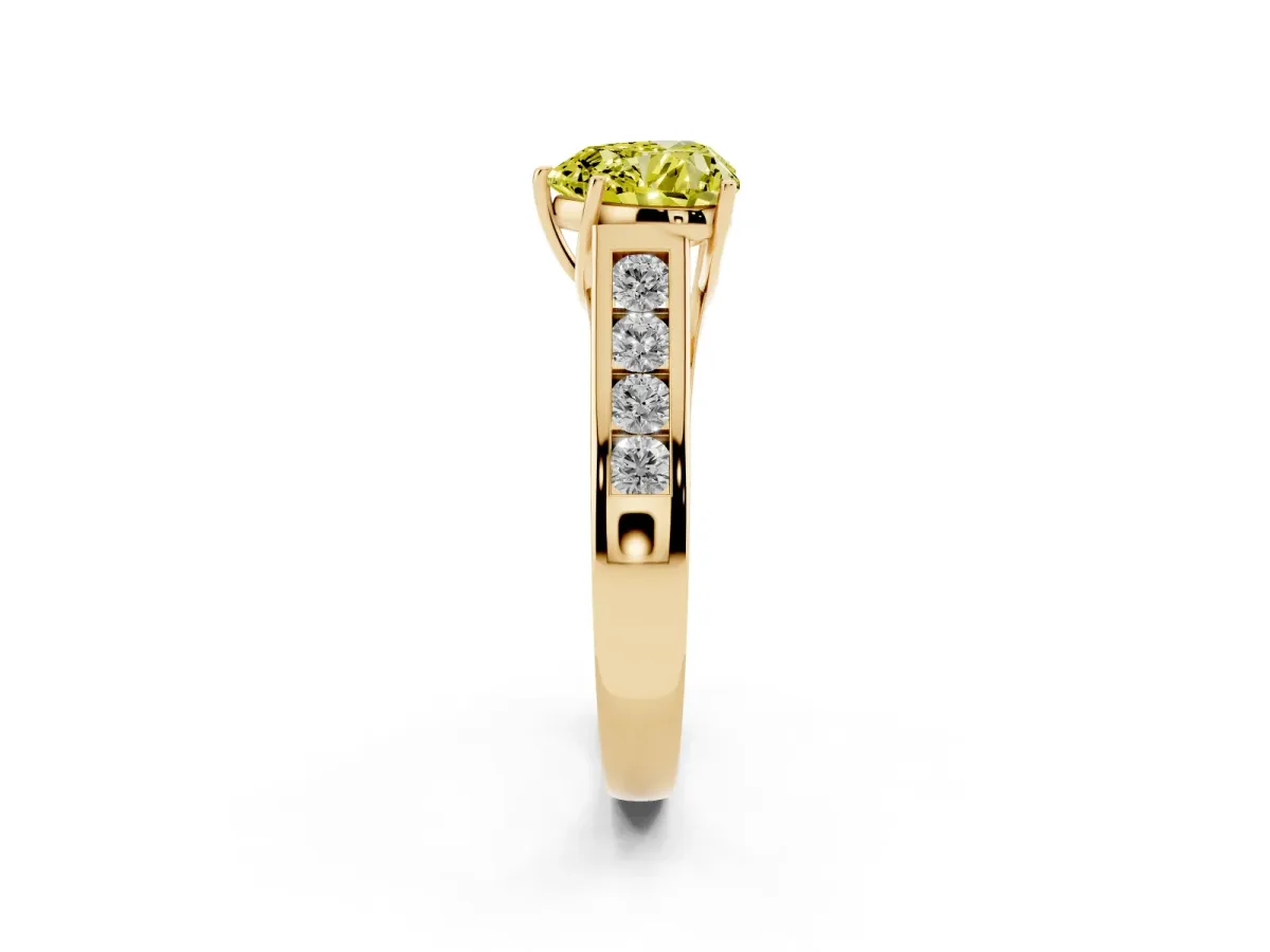 Fancy Yellow Heart Cut Brilliant Channel-Set Solitaire Ring with Four-Prong Setting Yellow gold
