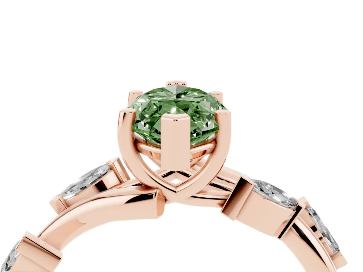 Fancy Green Marquise Cut Solitaire Twisted Band Marquise Accent Prong Setting Ring Rose gold
