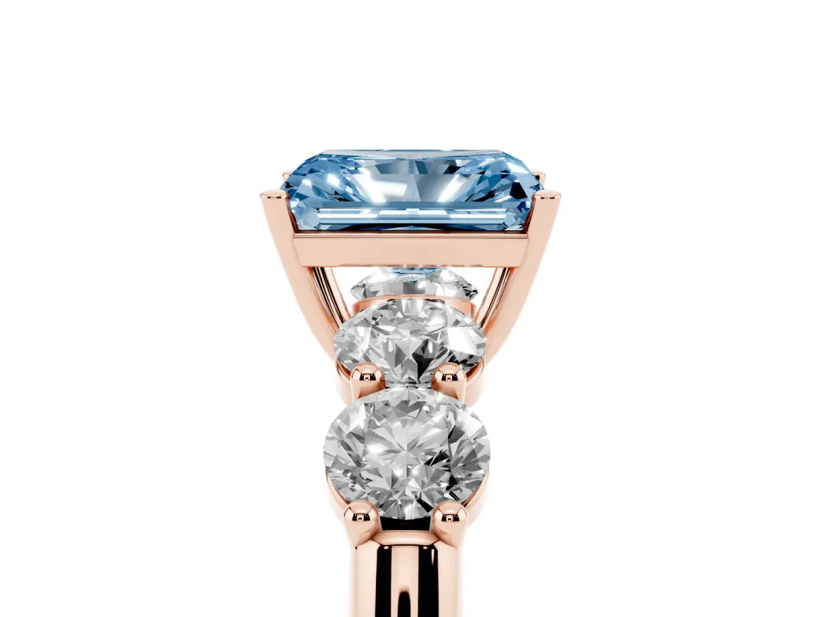 Fancy Blue Radiant Cut Cut Five-Stone Prong Set Diamond Ring with Classic Band Rose gold
