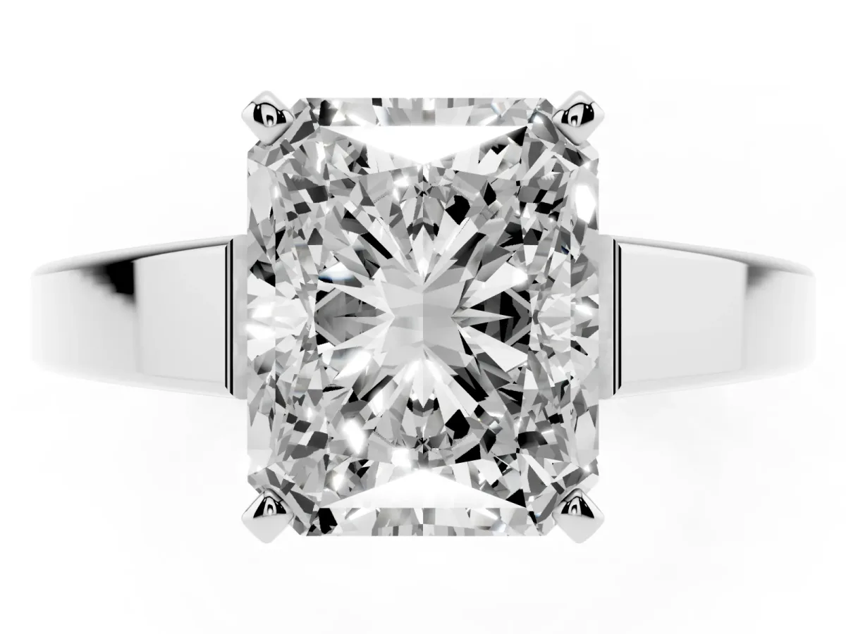 Radiant Cut Solitaire Engagement Ring with Four-Prong Setting and Tapered Band Silver
