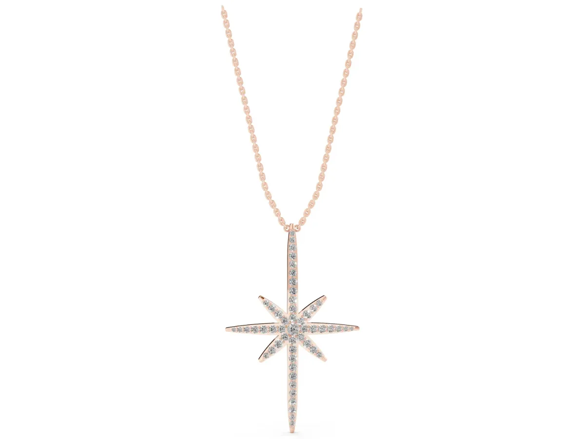 Pavé Round Diamond Starburst Pendant with Prong Setting Rose gold