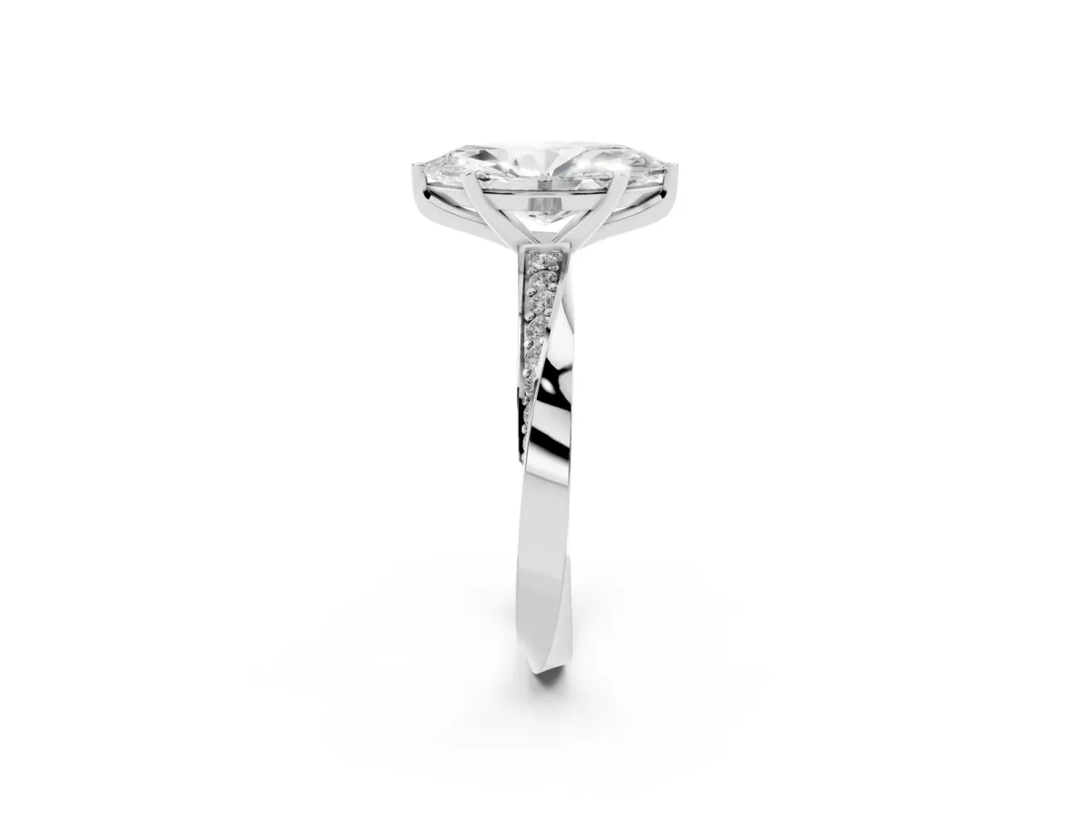 Marquise Cut Diamond Engagement Ring with Side Stone Accents and Four-Prong Setting Silver