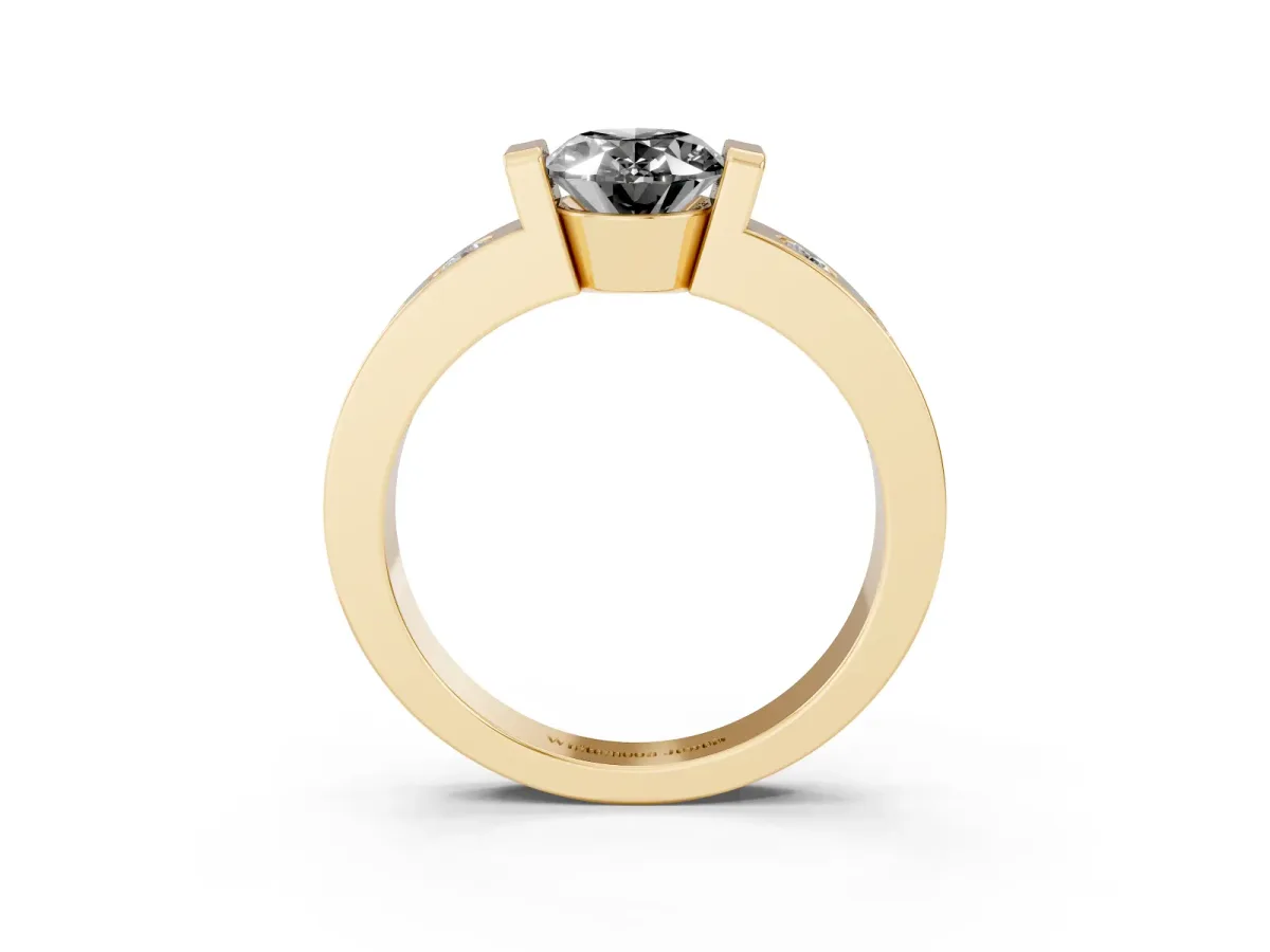 Fancy Black Oval Cut Brilliant Channel-Set Diamond Ring with Bezel Prong Setting Yellow gold