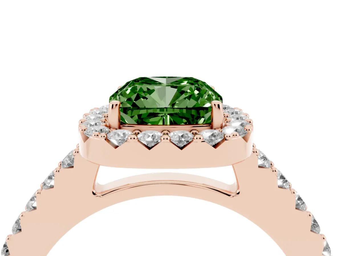Fancy Green Cushion Cut Halo Diamond Pavé Solitaire Ring Rose gold