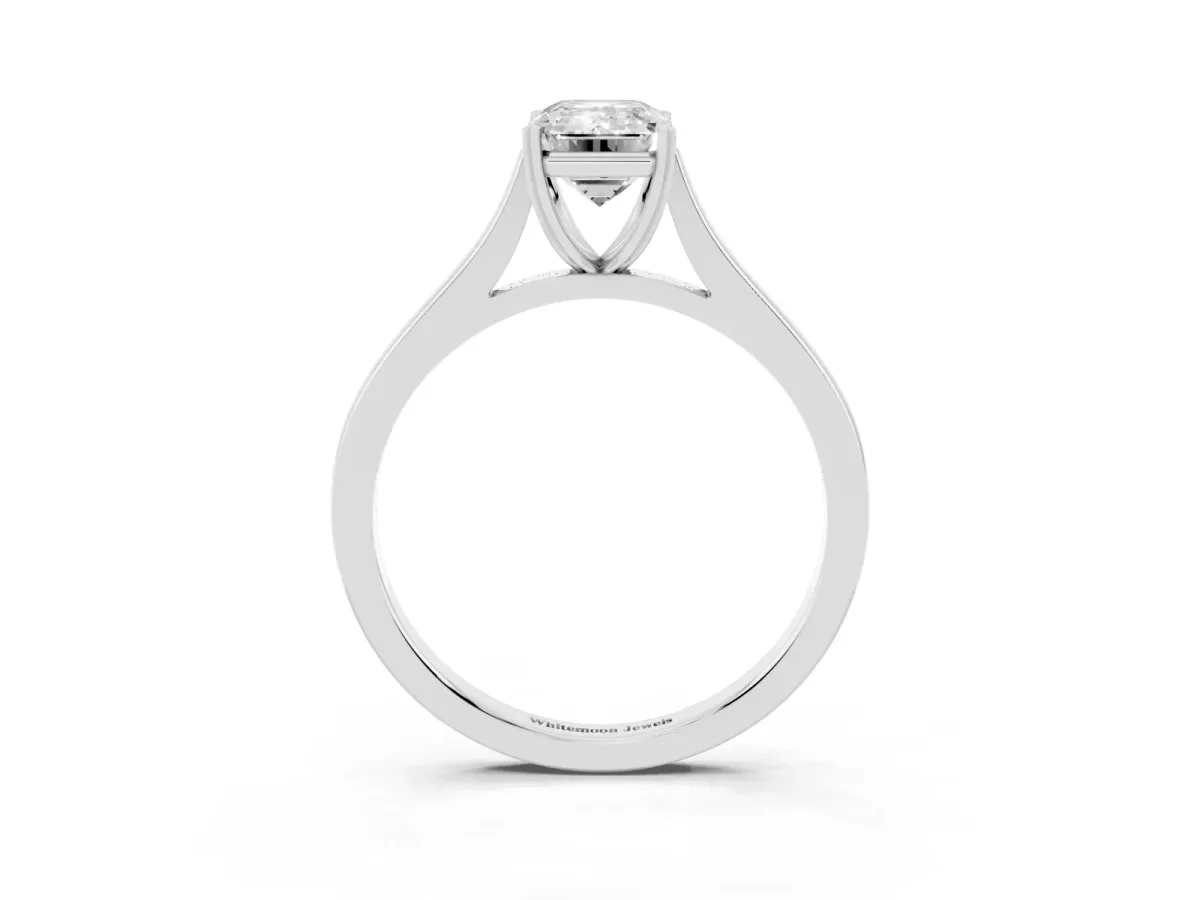 Emerald Cut Solitaire Heart Prong Engagement Ring with Tapered Band White gold