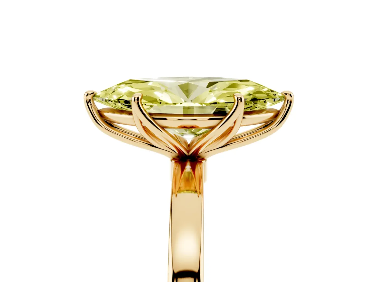 Fancy Yellow Marquise Cut Diamond Solitaire Ring with Thin Band and Prong Setting Yellow gold