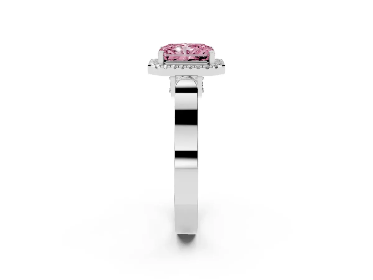 Fancy Pink Radiant Cut Halo Pave Split Shank Prong Setting Ring Silver