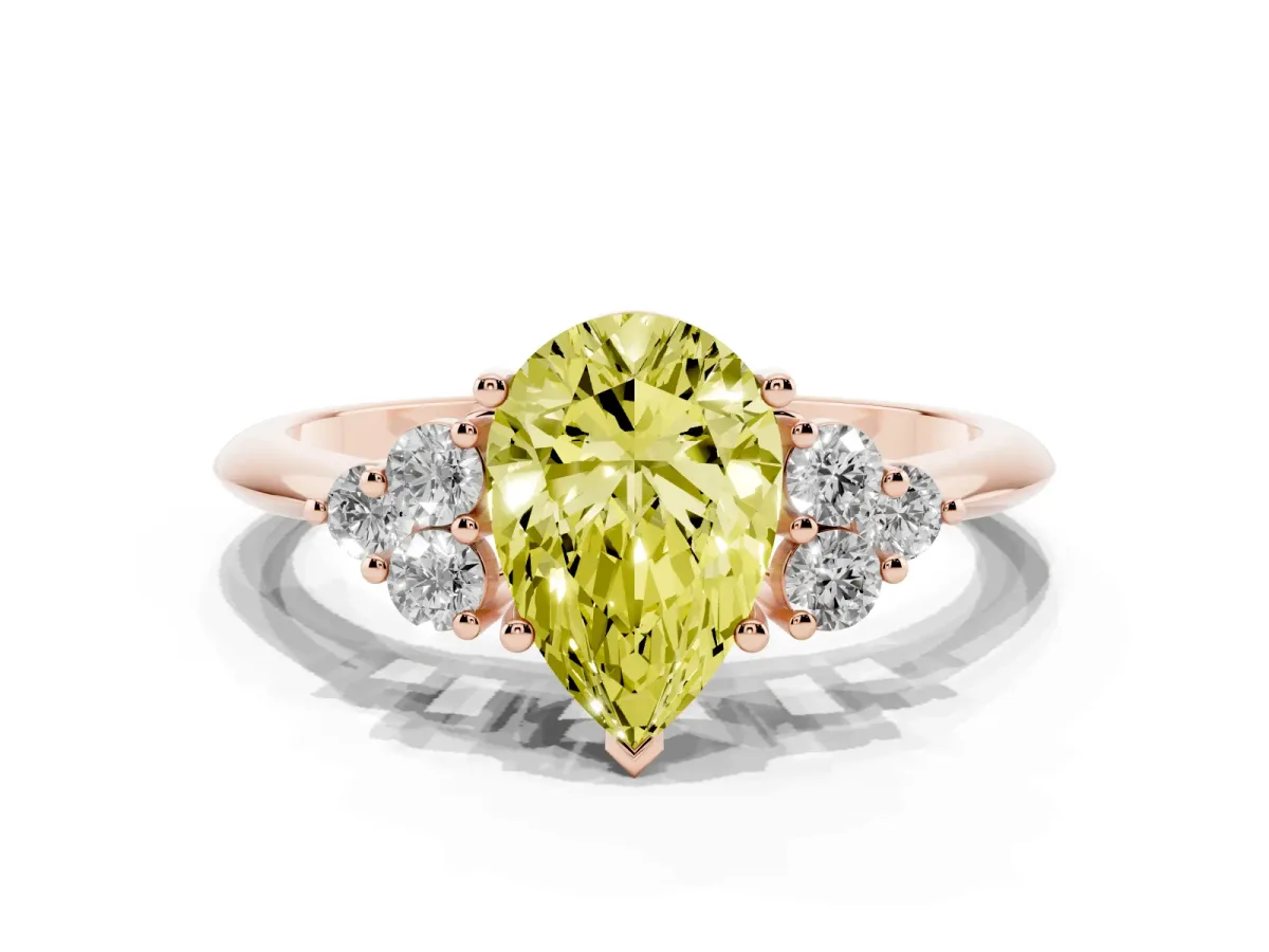 Fancy Yellow Pear Cut Cut Diamond Cluster Ring with Solitaire Band and Four-Prong Setting Rose gold