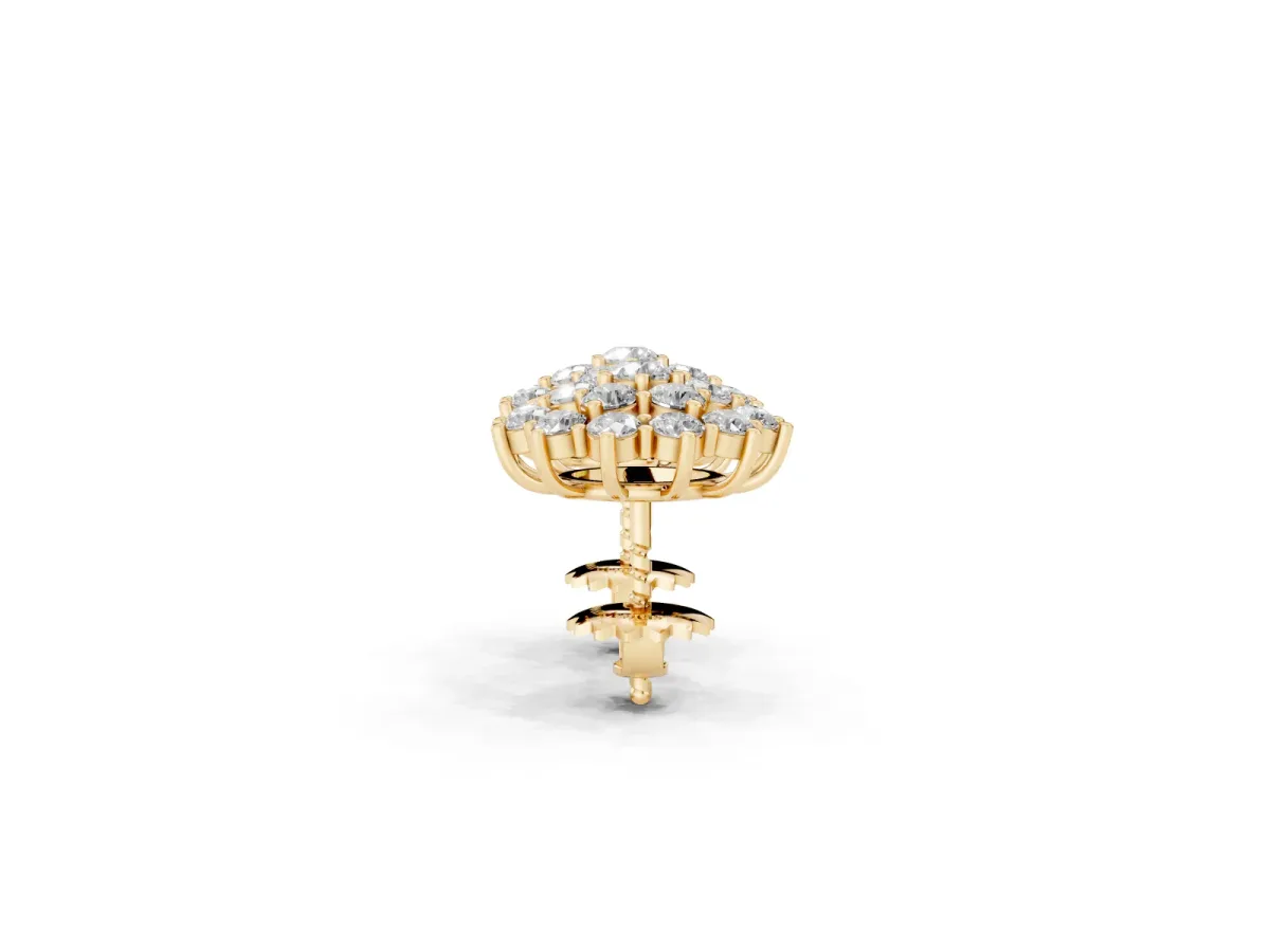 Cluster Diamond Round Stud Earrings with Basket Setting Yellow gold